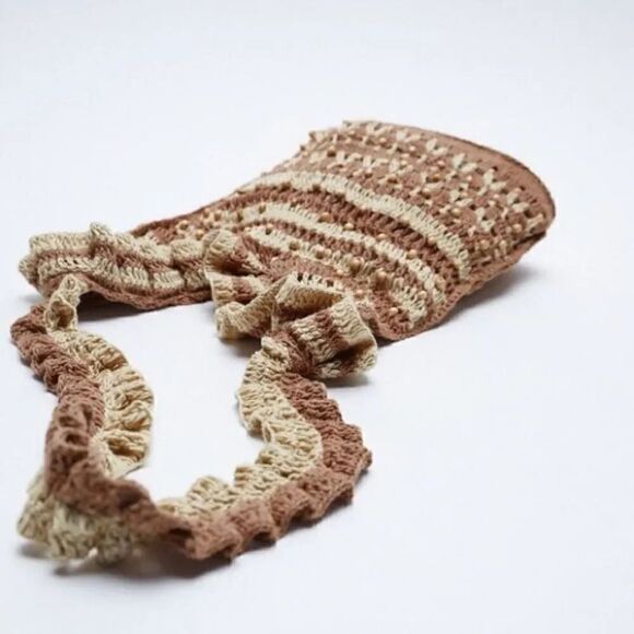 ZARA RUFFLED CROCHET SHOPPER HANDBAG - Picture 7 of 10
